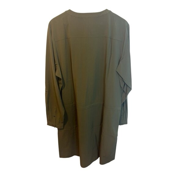 Orvis XL Army Green Button Down Utility Drawstring Waist Short Dress Zip Pockets - Picture 4 of 13